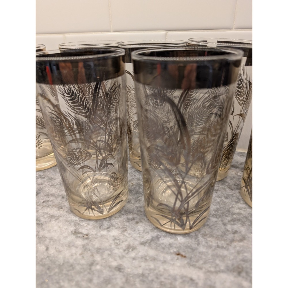 Vintage MCM Silver w‎ Band, Wheat, Glassware Set Of 6